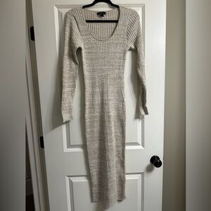 Forever 21 Cream Long Sleeve Ribbed Dress
